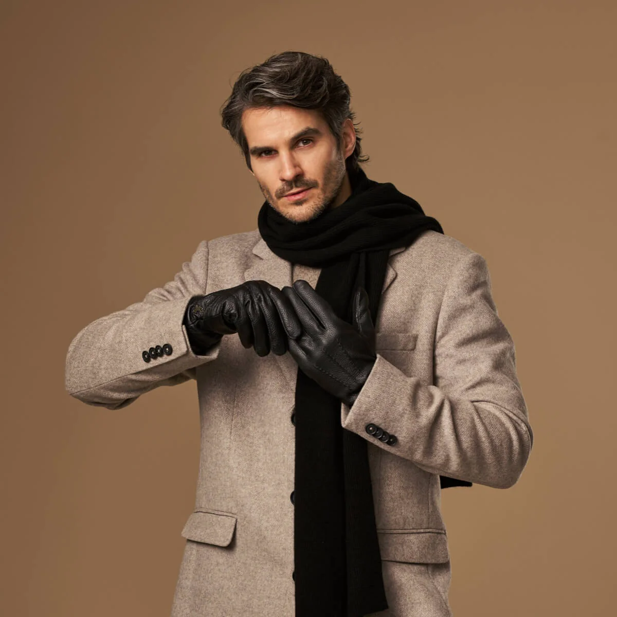 Columbus (black) – Luxurious deerskin (American deerskin) leather gloves with warm wool lining - Image 12