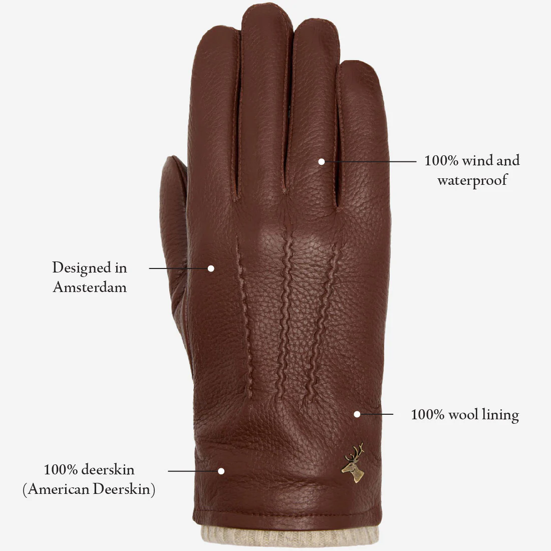 Columbus (brown) – Luxurious deerskin (American deerskin) leather gloves with warm wool lining - Image 12