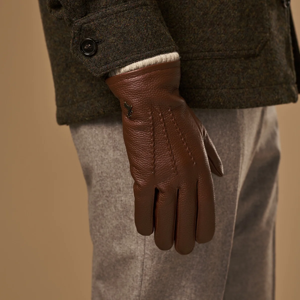 Columbus (brown) – Luxurious deerskin (American deerskin) leather gloves with warm wool lining - Image 7