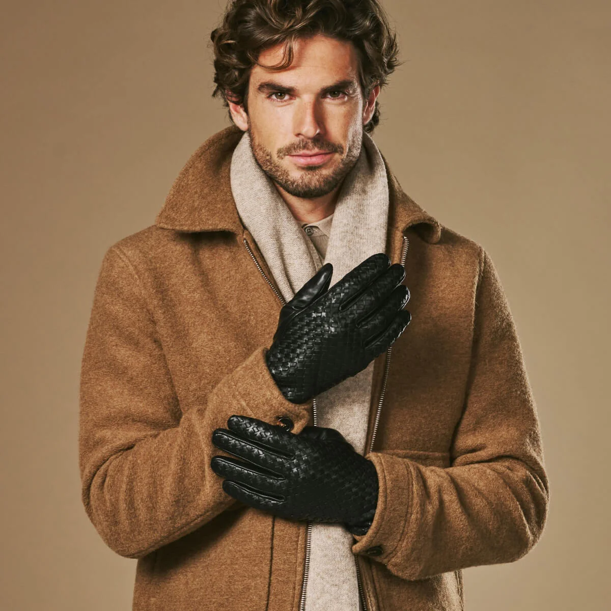 Frederick (black) - Basketweave pattern gloves with wool lining and touchscreen feature - Image 2