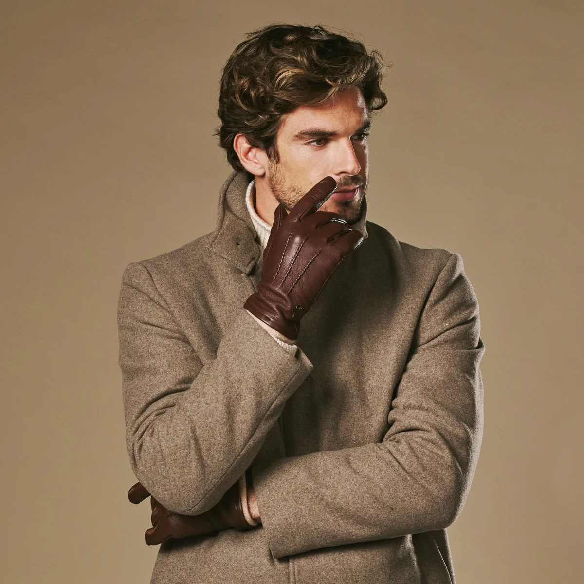 Harvey (brown) - Goatskin leather gloves with luxurious wool lining & touchscreen feature - Image 8