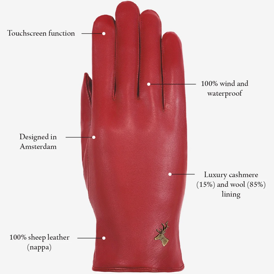 Ivy (red) – Sheepskin leather gloves with wool/cashmere lining & touchscreen feature - Image 9