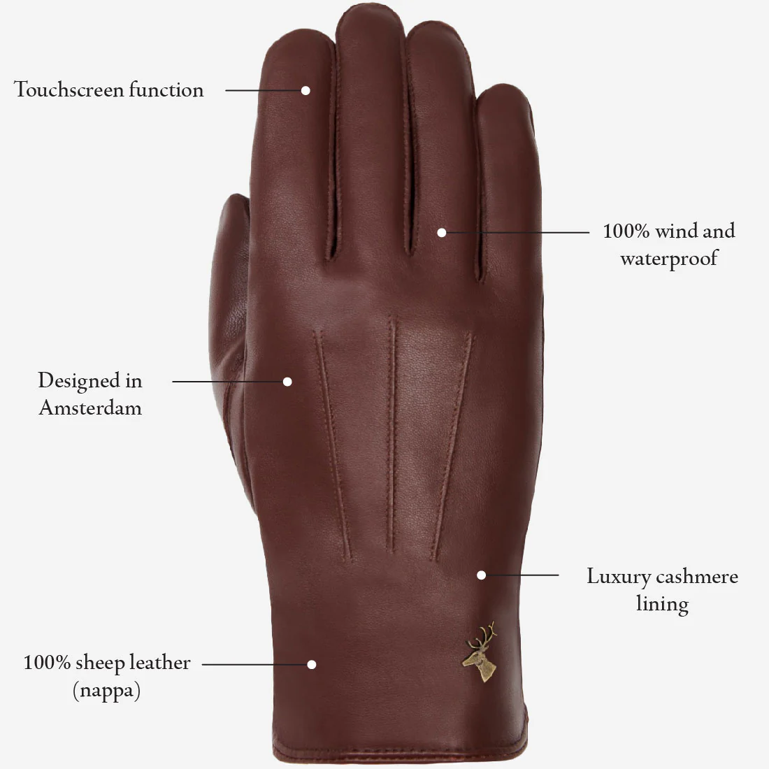 James (brown) - Classic sheepskin leather gloves with luxurious cashmere lining & touchscreen feature - Image 9