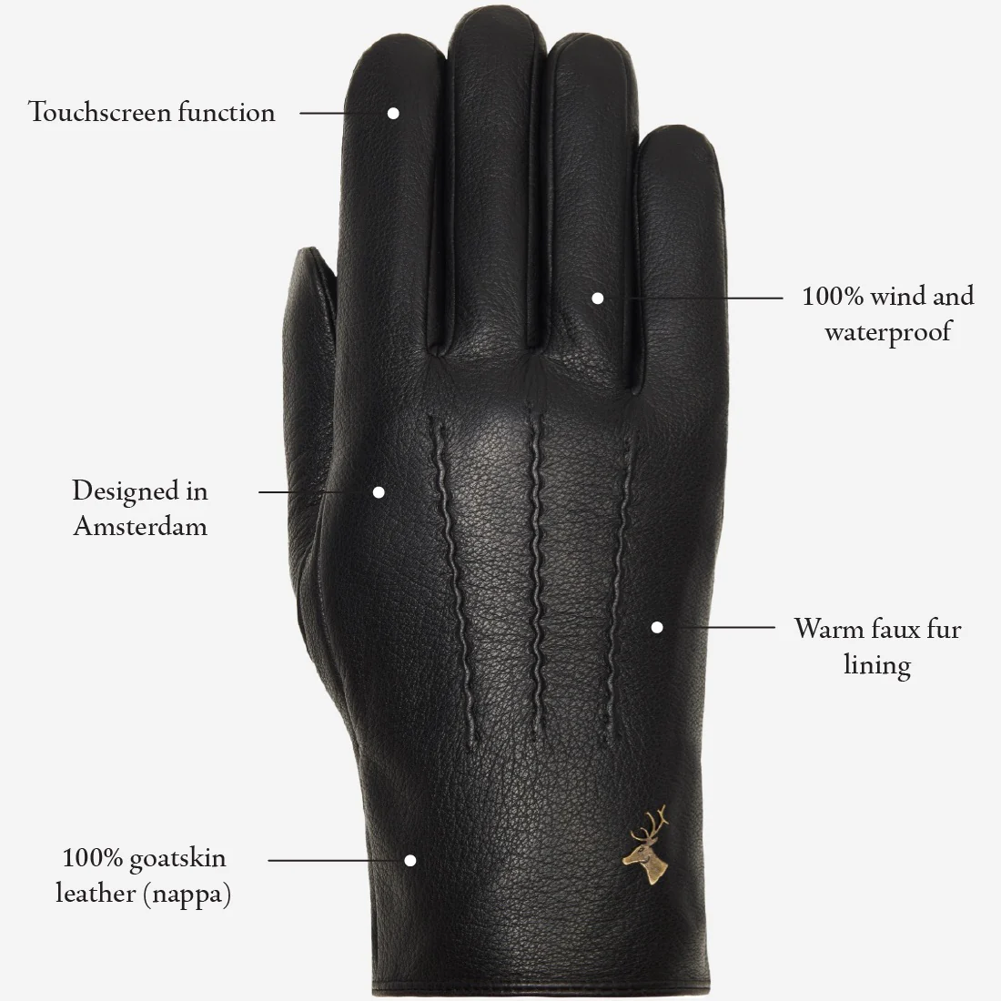 Jaxon (black) - Goatskin leather gloves with luxurious faux fur lining & touchscreen feature - Image 15