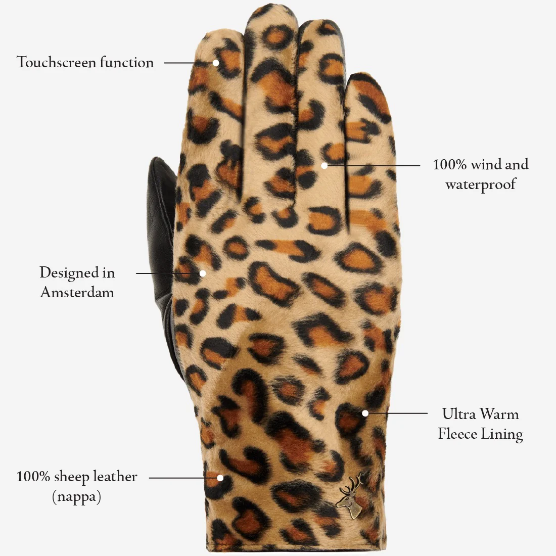 Leopard (yellow) - Sheepskin leather gloves with warm fleece lining & touchscreen feature - Image 14