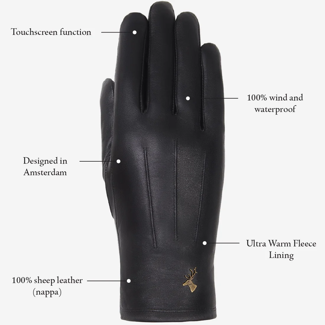Lily (black) - Sheepskin leather gloves with warm fleece lining & touchscreen feature - Image 9