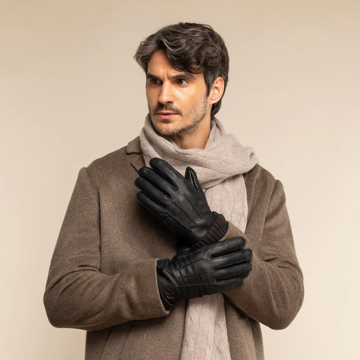 Rogan (black) - Robust men's deerskin gloves with warm PrimaLoft® lining - Image 8