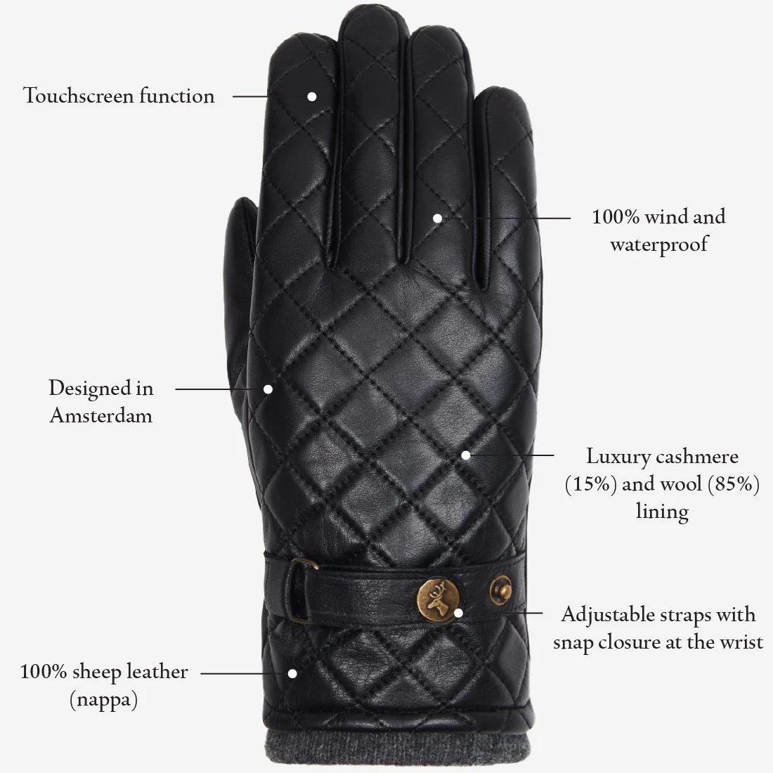 Smith (black) - Sheepskin leather gloves with snaps & touchscreen feature - Image 11