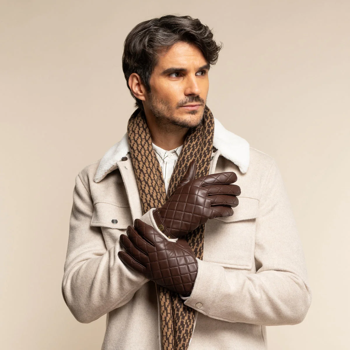 Smith (brown) - Sheepskin leather gloves with snap closure & touchscreen feature - Image 11