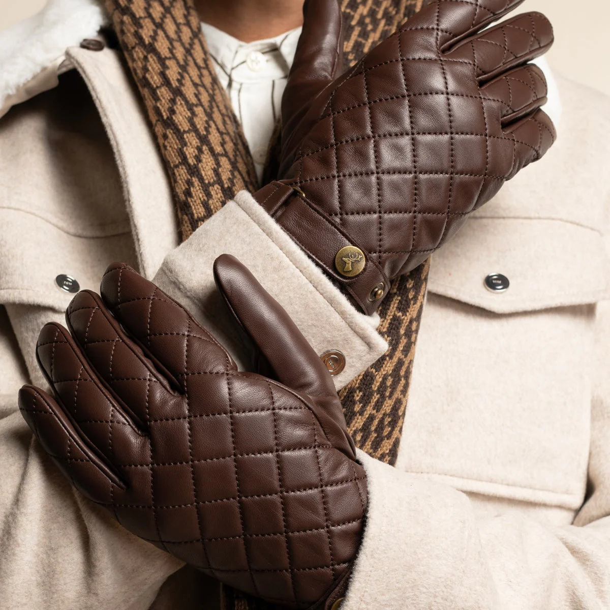 Smith (brown) - Sheepskin leather gloves with snap closure & touchscreen feature - Image 13