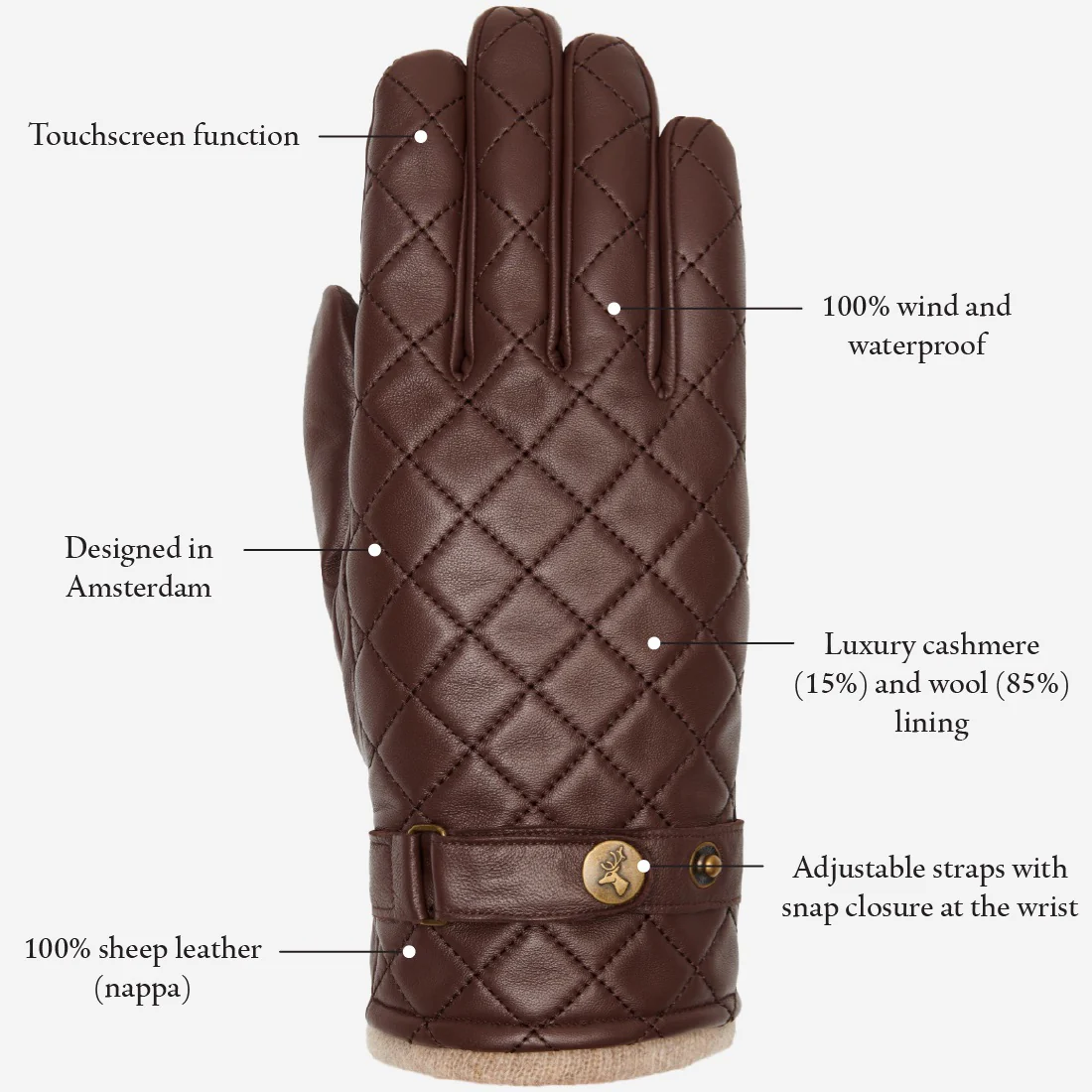 Smith (brown) - Sheepskin leather gloves with snap closure & touchscreen feature - Image 17