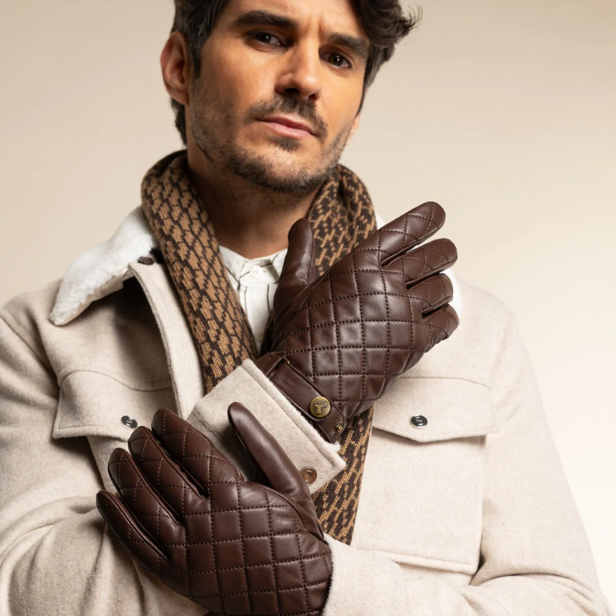 Smith (brown) - Sheepskin leather gloves with snap closure & touchscreen feature - Image 8