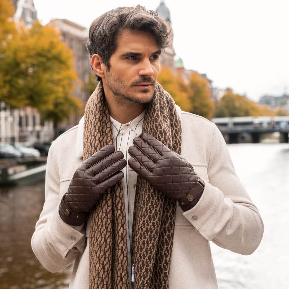 Smith (brown) - Sheepskin leather gloves with snap closure & touchscreen feature - Image 9