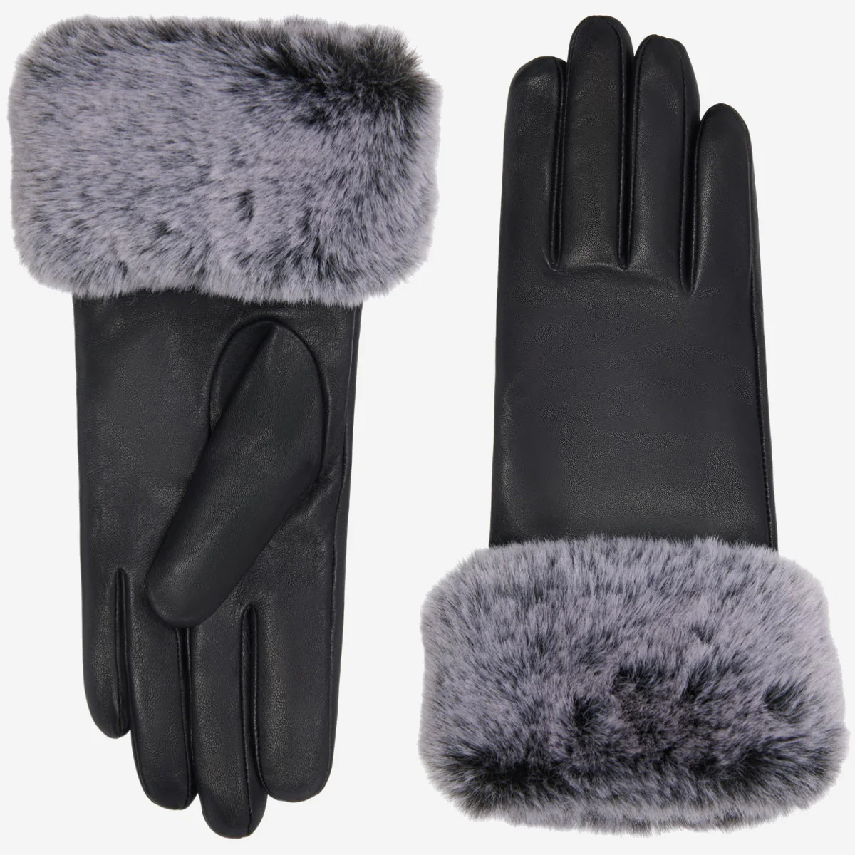 Vera (black) – Luxurious leather gloves with faux fur at the wrist and touchscreen feature - Image 3
