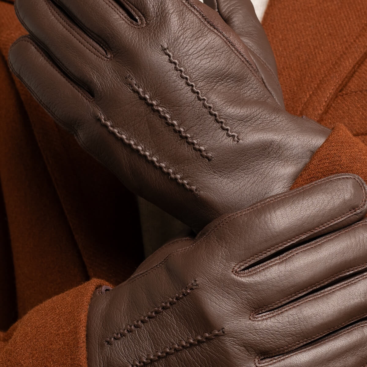 William (brown) - Goatskin leather gloves with warm fleece lining and press-stud - Image 10