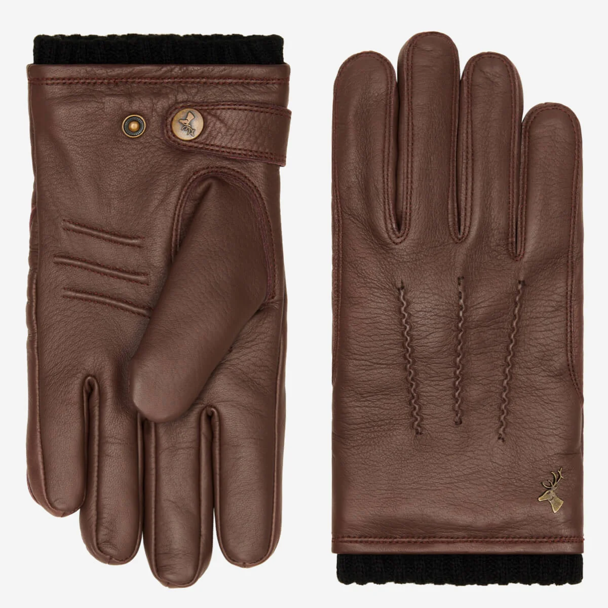 William (brown) - Goatskin leather gloves with warm fleece lining and press-stud - Image 3