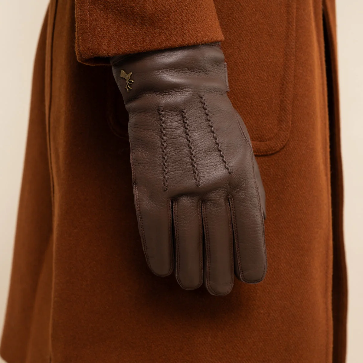 William (brown) - Goatskin leather gloves with warm fleece lining and press-stud - Image 6