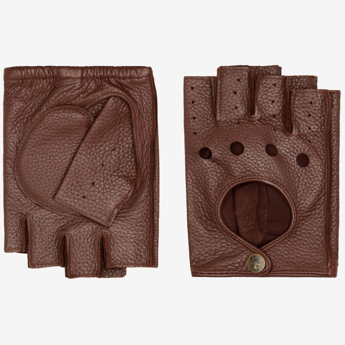 Zane (brown) – Luxurious men's fingerless driving gloves made of American deerskin leather - Image 3